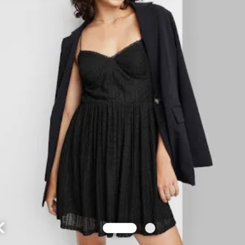 Free People M Black Corset Bustier Dress w/ Polka Dot Mesh Overlay Straps